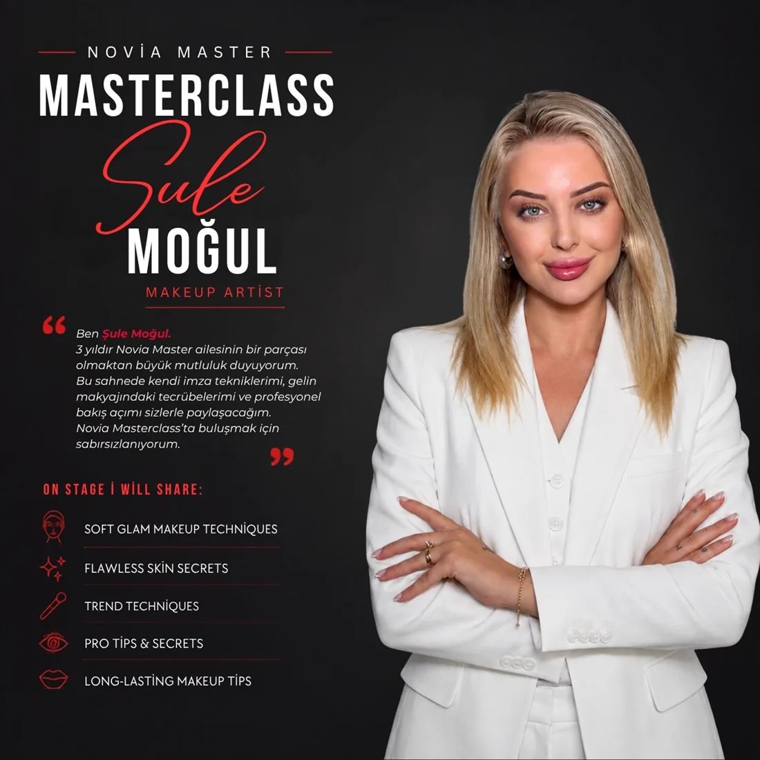 Novia Master Masterclass afişinde Şule Moğul